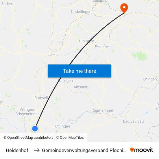 Heidenhofen to Gemeindeverwaltungsverband Plochingen map