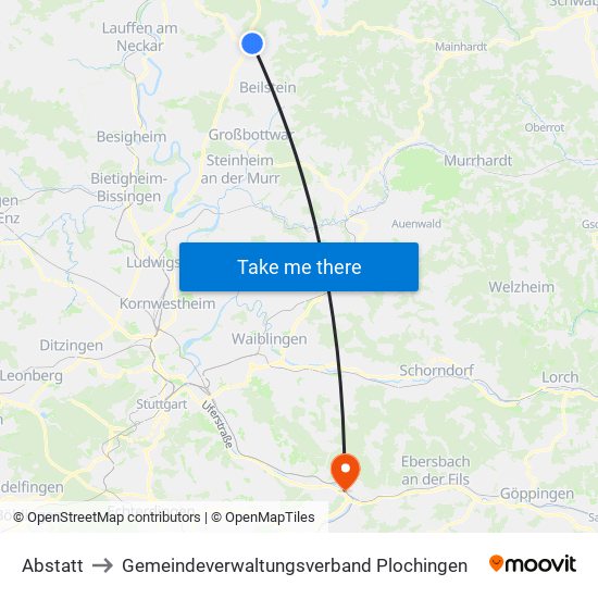 Abstatt to Gemeindeverwaltungsverband Plochingen map