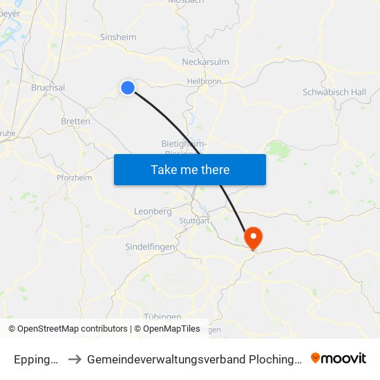 Eppingen to Gemeindeverwaltungsverband Plochingen map