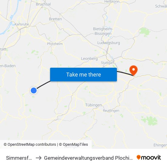 Simmersfeld to Gemeindeverwaltungsverband Plochingen map