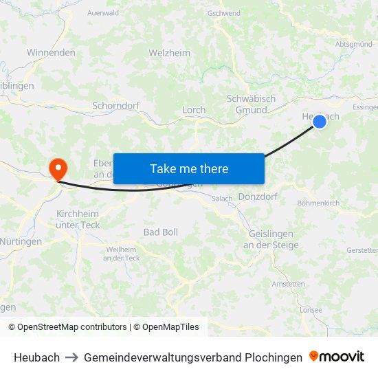 Heubach to Gemeindeverwaltungsverband Plochingen map