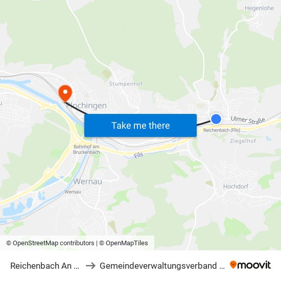 Reichenbach An Der Fils to Gemeindeverwaltungsverband Plochingen map