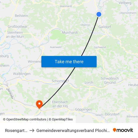 Rosengarten to Gemeindeverwaltungsverband Plochingen map