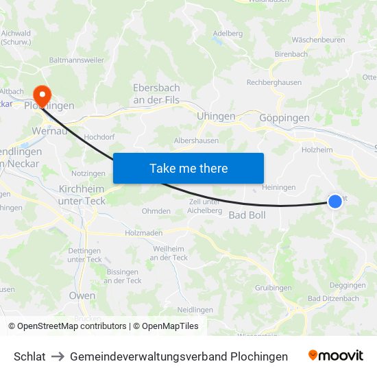 Schlat to Gemeindeverwaltungsverband Plochingen map
