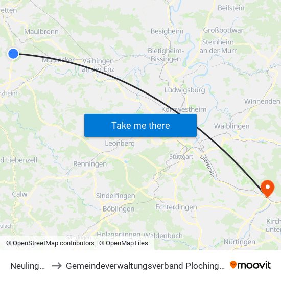 Neulingen to Gemeindeverwaltungsverband Plochingen map