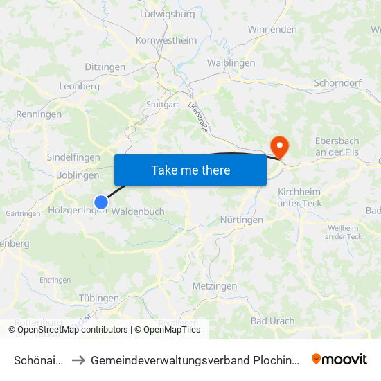Schönaich to Gemeindeverwaltungsverband Plochingen map