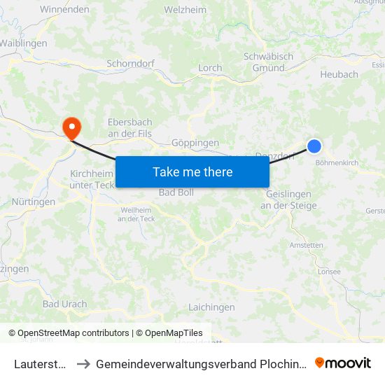 Lauterstein to Gemeindeverwaltungsverband Plochingen map