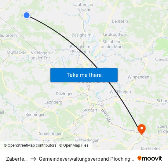 Zaberfeld to Gemeindeverwaltungsverband Plochingen map