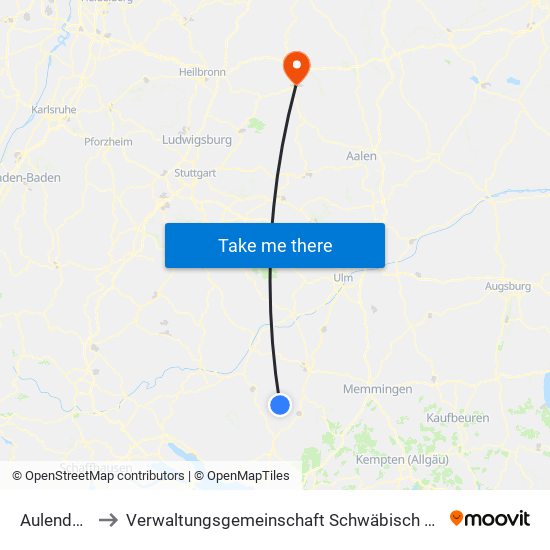 Aulendorf to Verwaltungsgemeinschaft Schwäbisch Hall map