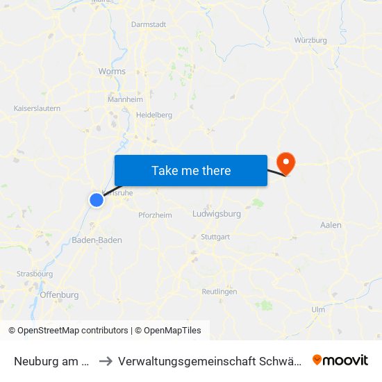 Neuburg am Rhein to Verwaltungsgemeinschaft Schwäbisch Hall map