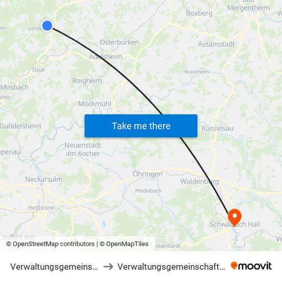 Verwaltungsgemeinschaft Limbach to Verwaltungsgemeinschaft Schwäbisch Hall map