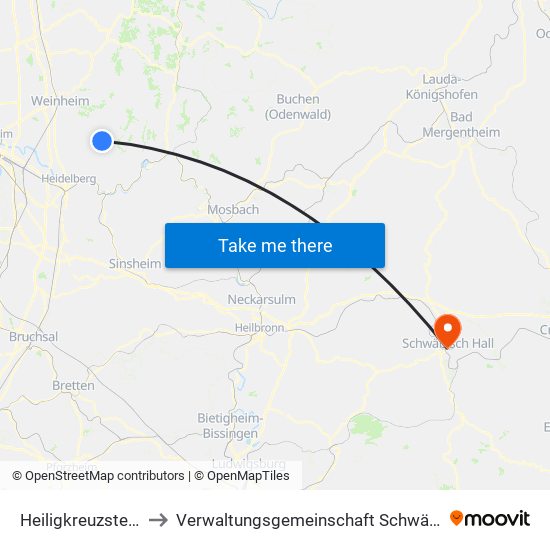 Heiligkreuzsteinach to Verwaltungsgemeinschaft Schwäbisch Hall map