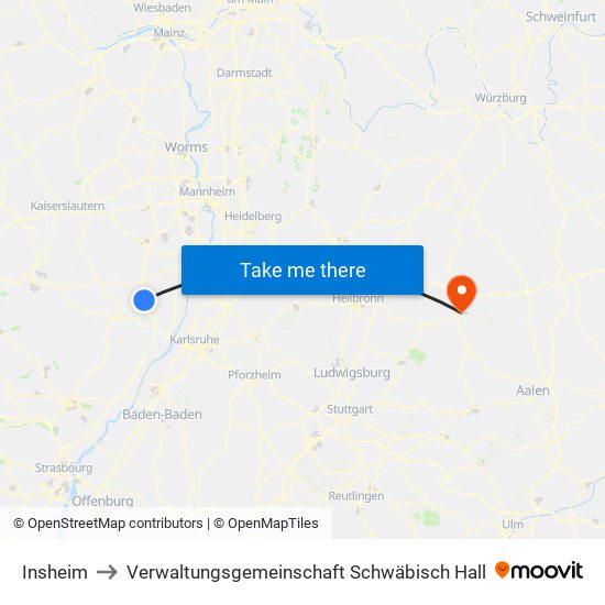 Insheim to Verwaltungsgemeinschaft Schwäbisch Hall map