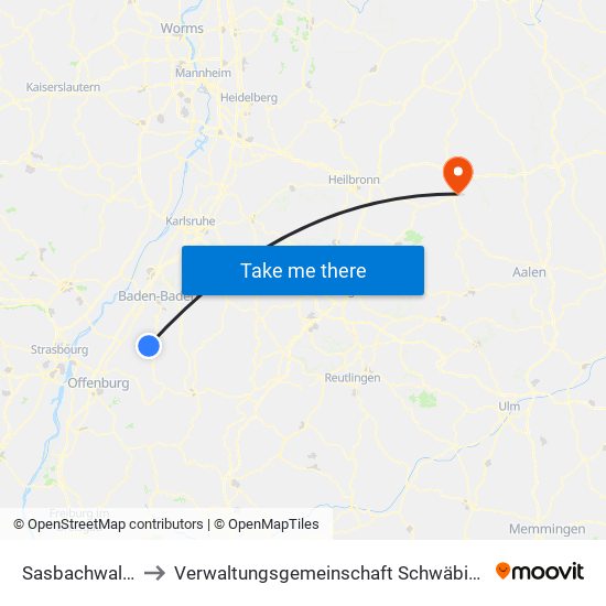 Sasbachwalden to Verwaltungsgemeinschaft Schwäbisch Hall map