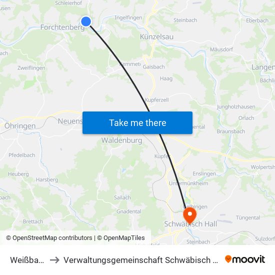 Weißbach to Verwaltungsgemeinschaft Schwäbisch Hall map