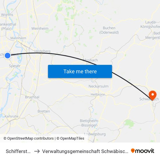 Schifferstadt to Verwaltungsgemeinschaft Schwäbisch Hall map