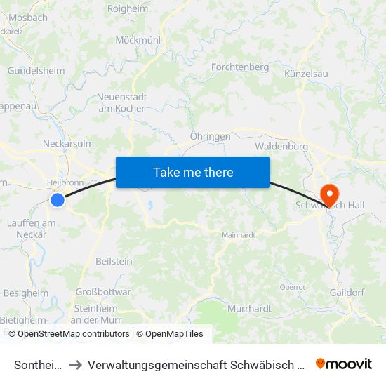 Sontheim to Verwaltungsgemeinschaft Schwäbisch Hall map