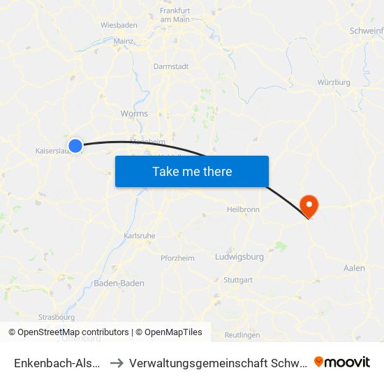 Enkenbach-Alsenborn to Verwaltungsgemeinschaft Schwäbisch Hall map
