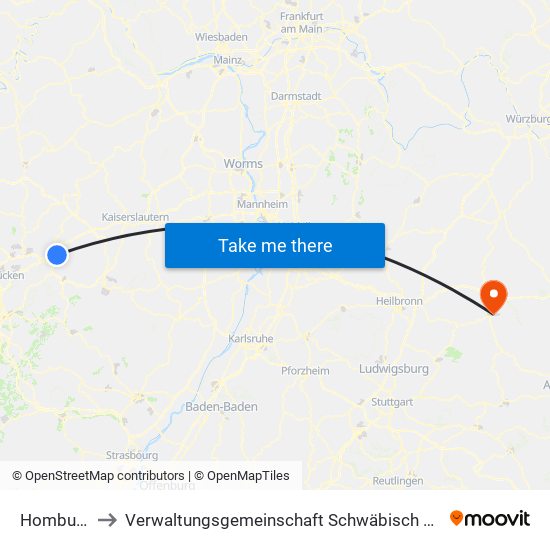 Homburg to Verwaltungsgemeinschaft Schwäbisch Hall map