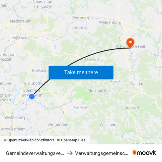 Gemeindeverwaltungsverband Steinheim-Murr to Verwaltungsgemeinschaft Schwäbisch Hall map