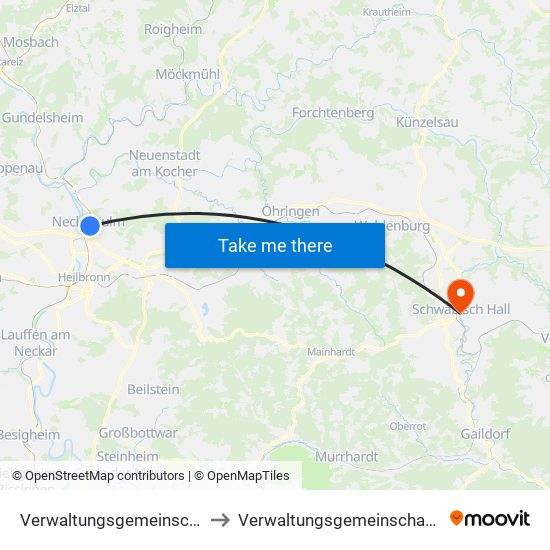 Verwaltungsgemeinschaft Neckarsulm to Verwaltungsgemeinschaft Schwäbisch Hall map