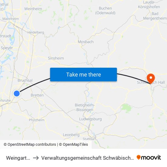 Weingarten to Verwaltungsgemeinschaft Schwäbisch Hall map