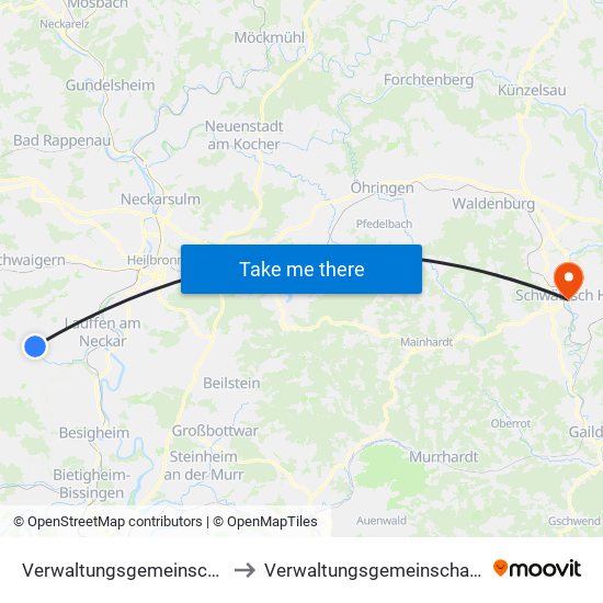 Verwaltungsgemeinschaft Brackenheim to Verwaltungsgemeinschaft Schwäbisch Hall map