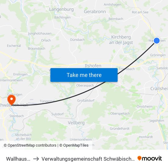 Wallhausen to Verwaltungsgemeinschaft Schwäbisch Hall map