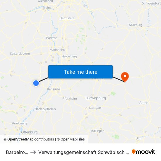 Barbelroth to Verwaltungsgemeinschaft Schwäbisch Hall map