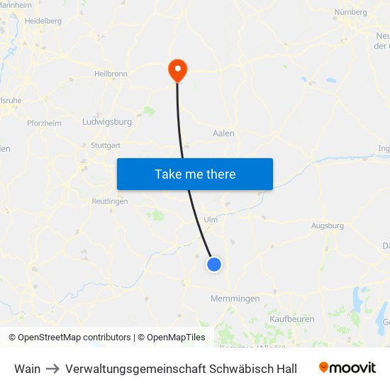 Wain to Verwaltungsgemeinschaft Schwäbisch Hall map
