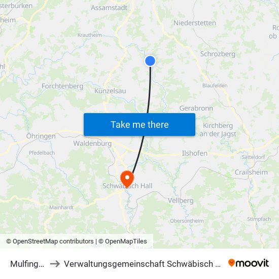 Mulfingen to Verwaltungsgemeinschaft Schwäbisch Hall map