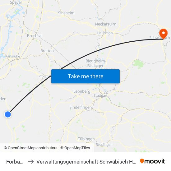 Forbach to Verwaltungsgemeinschaft Schwäbisch Hall map