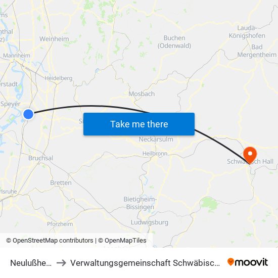 Neulußheim to Verwaltungsgemeinschaft Schwäbisch Hall map
