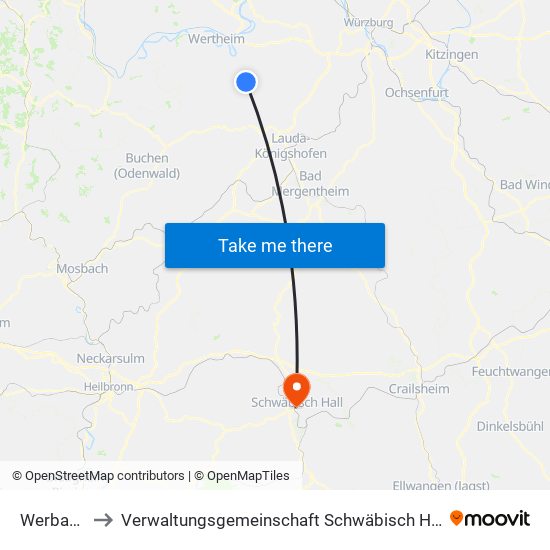 Werbach to Verwaltungsgemeinschaft Schwäbisch Hall map