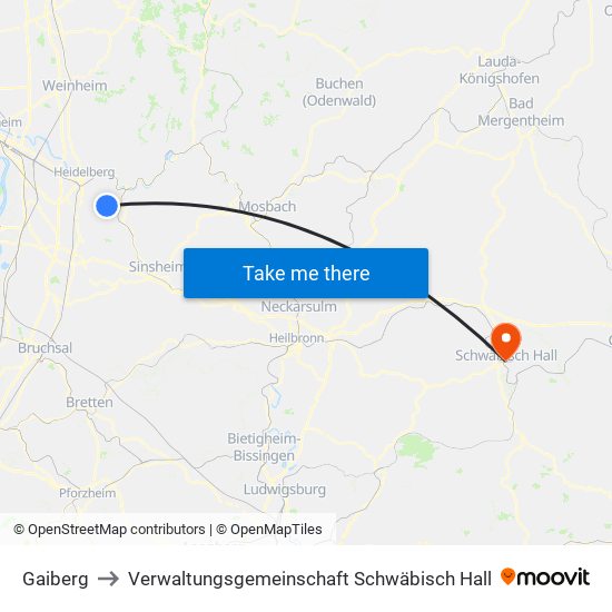 Gaiberg to Verwaltungsgemeinschaft Schwäbisch Hall map