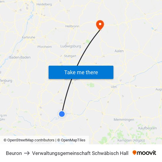 Beuron to Verwaltungsgemeinschaft Schwäbisch Hall map