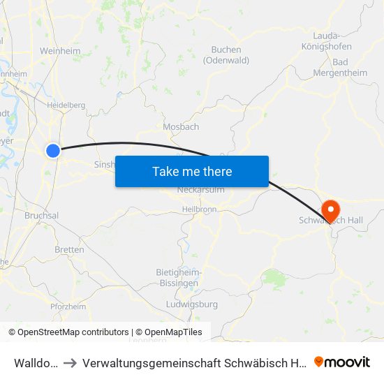 Walldorf to Verwaltungsgemeinschaft Schwäbisch Hall map