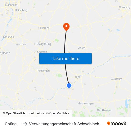 Öpfingen to Verwaltungsgemeinschaft Schwäbisch Hall map