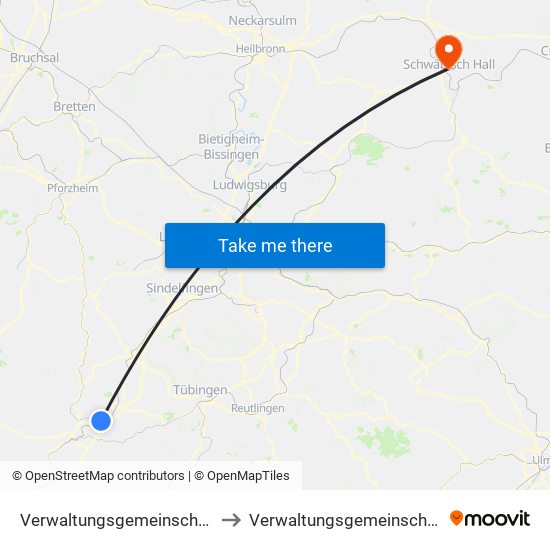 Verwaltungsgemeinschaft Horb am Neckar to Verwaltungsgemeinschaft Schwäbisch Hall map