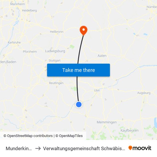 Munderkingen to Verwaltungsgemeinschaft Schwäbisch Hall map