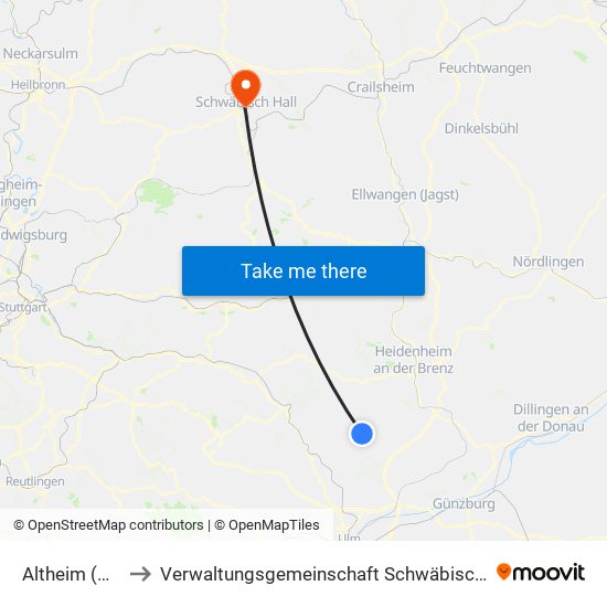 Altheim (Alb) to Verwaltungsgemeinschaft Schwäbisch Hall map