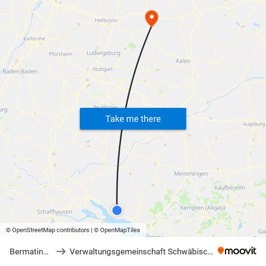 Bermatingen to Verwaltungsgemeinschaft Schwäbisch Hall map