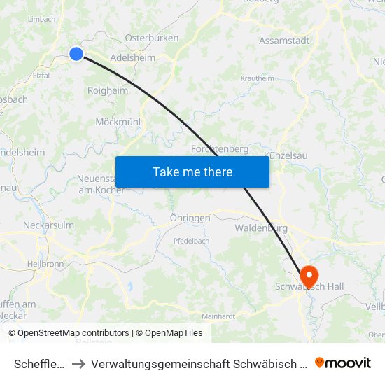 Schefflenz to Verwaltungsgemeinschaft Schwäbisch Hall map