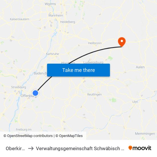 Oberkirch to Verwaltungsgemeinschaft Schwäbisch Hall map