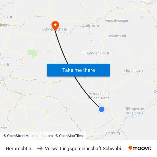 Herbrechtingen to Verwaltungsgemeinschaft Schwäbisch Hall map