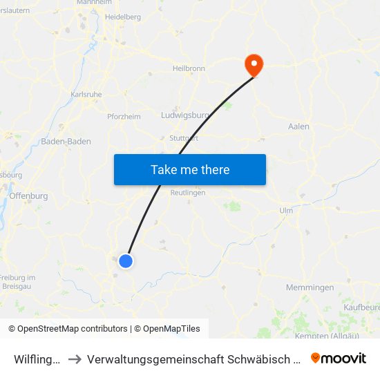 Wilflingen to Verwaltungsgemeinschaft Schwäbisch Hall map