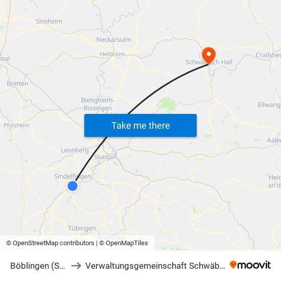 Böblingen (Stadt) to Verwaltungsgemeinschaft Schwäbisch Hall map