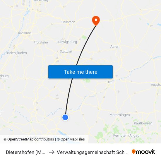 Dietershofen (Meßkirch) to Verwaltungsgemeinschaft Schwäbisch Hall map
