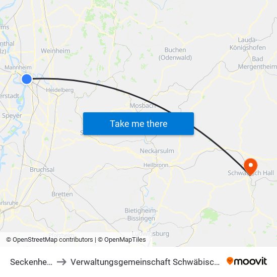 Seckenheim to Verwaltungsgemeinschaft Schwäbisch Hall map