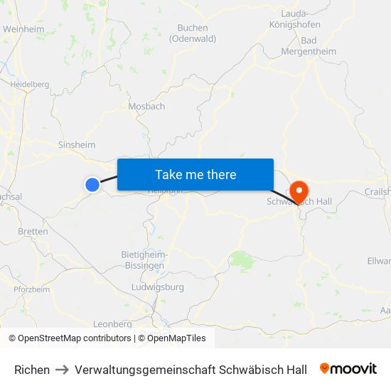 Richen to Verwaltungsgemeinschaft Schwäbisch Hall map